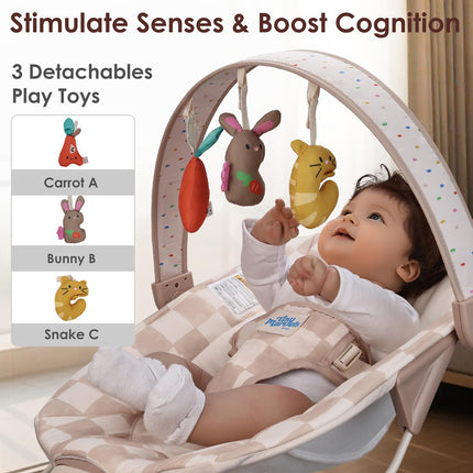 Baby Bouncer Seat with Music & Sensory Toys - Sand Check