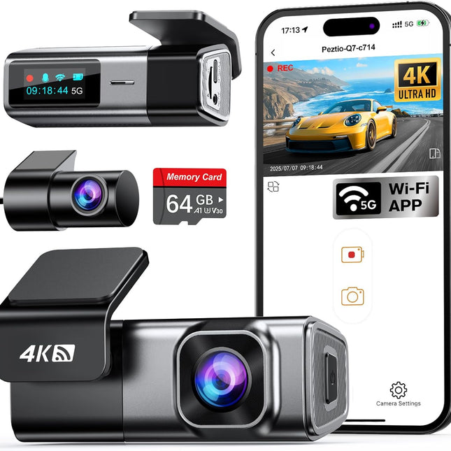 4K Front and 1080P Rear Dash Cam with 5G WiFi