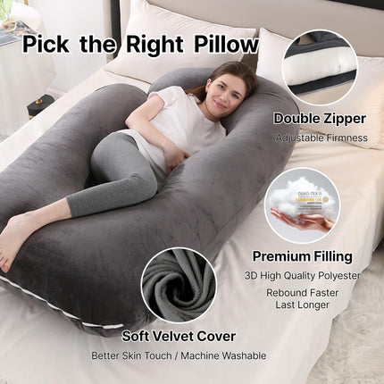 57 Inch Full Body Pregnancy Pillow with Washable Velvet Cover