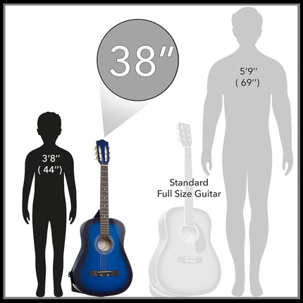 38-Inch Beginner Acoustic Guitar Starter Kit in Blue