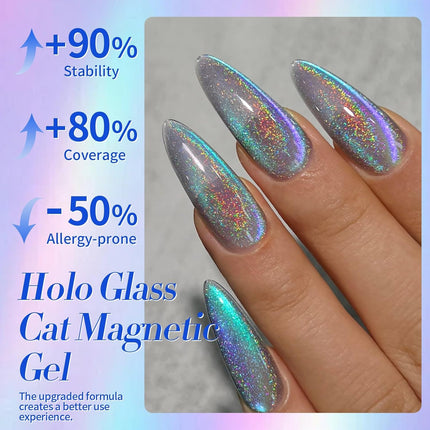 9D Cat Magnetic Eye Gel Nail Polish, Blue Purple Holographic Rainbow, 15ML