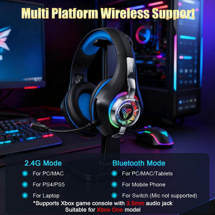 Wireless Gaming Headset for PS5, PS4 and Switch with RGB, Mic and 45H Battery