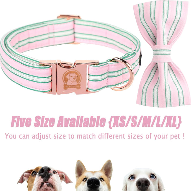 Pink Adjustable Dog Collar with Bowtie and Metal Buckle