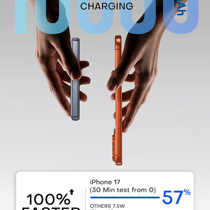 Magnetic 10000mAh Qi2 Portable Power Bank with LED Display - Grey