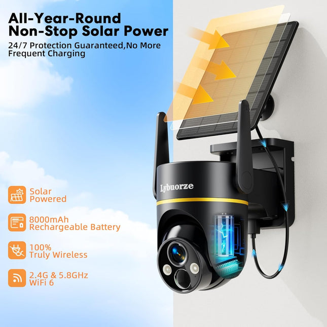Solar Powered Outdoor Wireless 4MP HD PTZ Security Camera