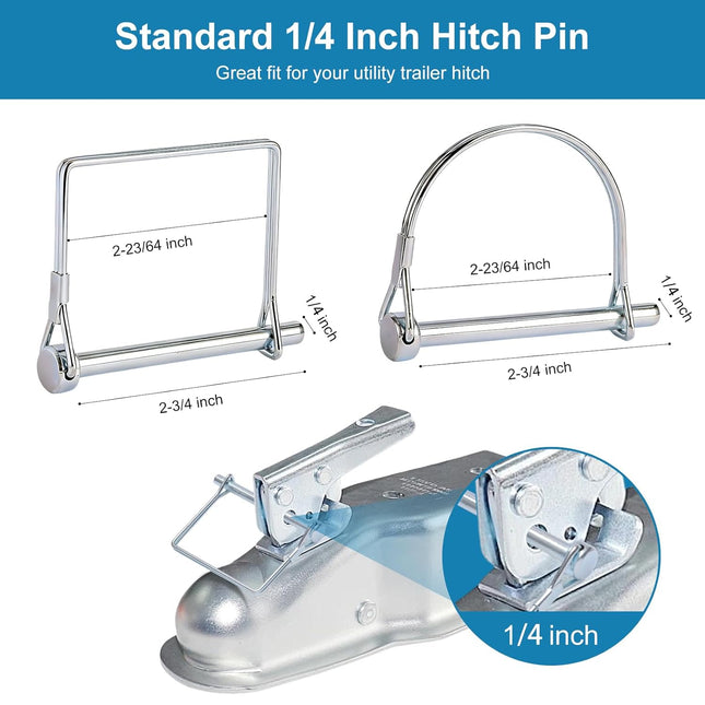 8PC Trailer Hitch Pin, Standard 1/4 Inch Hitch Pins, Strong Coupler Pin Safety Lock, Easy Hook Up Locking Retainer