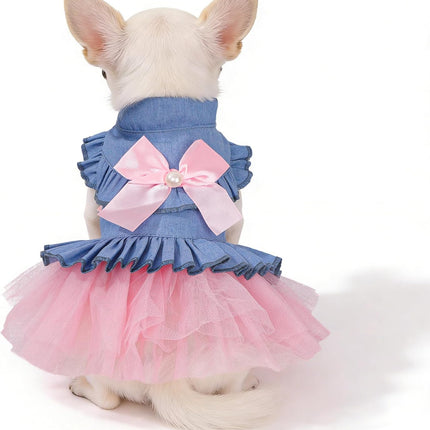 Denim Princess Dress for Small Dogs, XX-Small