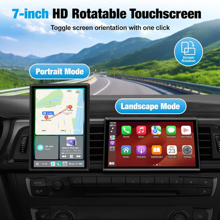 7 inch Carplay Screen - Supports Wireless Carplay & Android Auto, Portable Touchscreen with Bluetooth, Navigation, Voice Control, Mirror Link