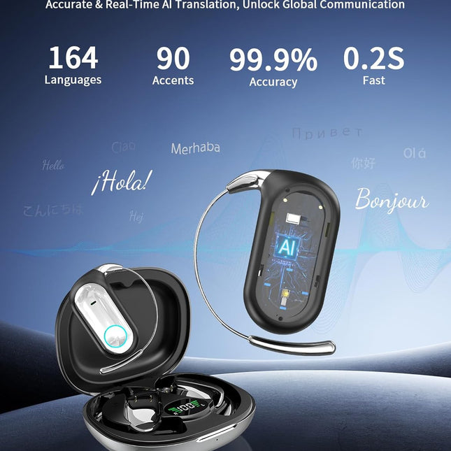 AI Real-Time Translation Earbuds, 164 Languages, 5-in-1 Translator Headphones