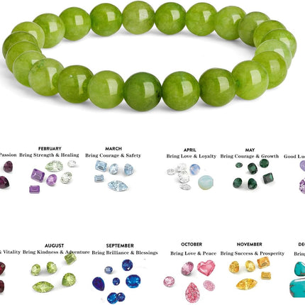 August Birthstone Peridot Stretch Beaded Bracelet