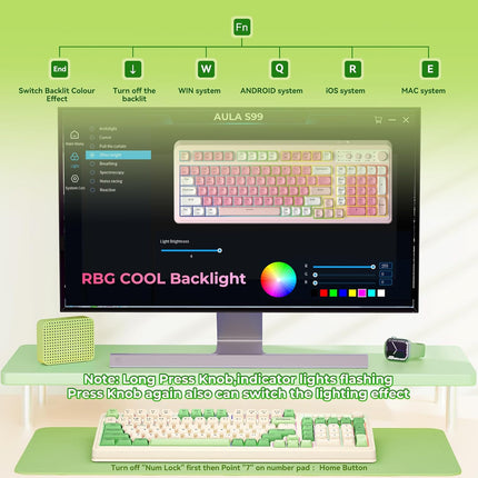 Green Tri-Mode Wireless Gaming Keyboard with Number Pad