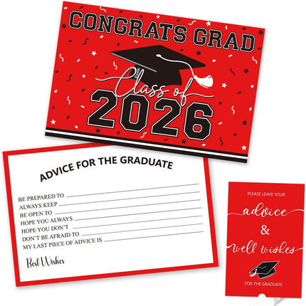 50 Graduation Wish & Advice Cards for Class of 2026 - Red and Black