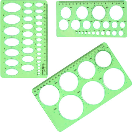 4PCS Plastic Circle and Oval Templates - Clear Green Measuring Templates for Drawing and Formwork Projects
