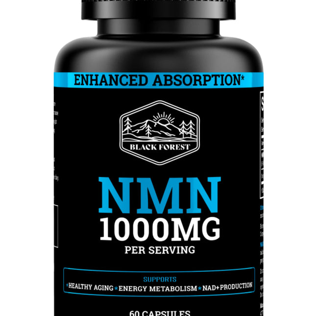 Black Forest NMN 1000mg Supplement 99% Pure with BioPerine 60 Capsules front bottle