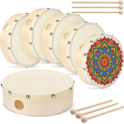 6-Pack 6-Inch Goatskin Wood Frame Hand Drums