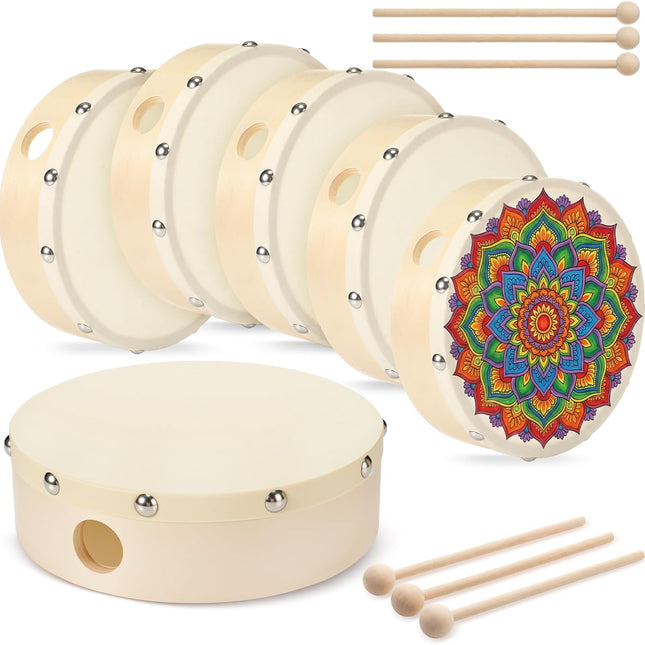6-Pack 6-Inch Goatskin Wood Frame Hand Drums