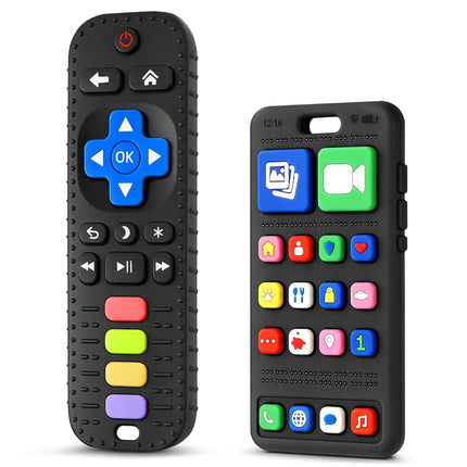 2 Pack Baby Teething Toys - Silicone Phone and Remote Teethers