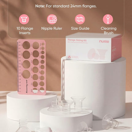 Nuliie 3-in-1 Flange Sizing Kit 12/14/16/18/20mm for 24mm Flange/Shield of Most Pumps, 10PCS Silicone Flange Inserts to Boost Pumping Efficiency & Comfort, BPA-Free Pump Essential for Moms