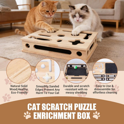 Cat Scratch Puzzle Enrichment Box with Wood Nail File