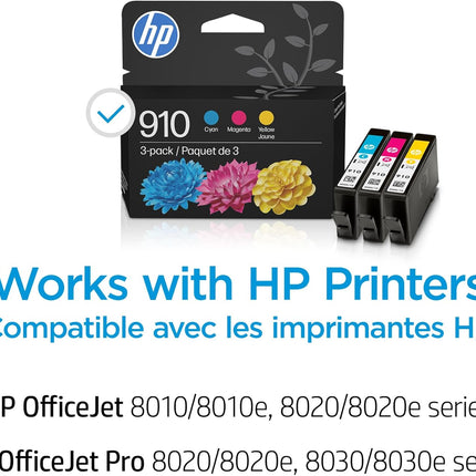910 Cyan, Magenta & Yellow Ink Cartridges 3-Pack, 3YN97AN