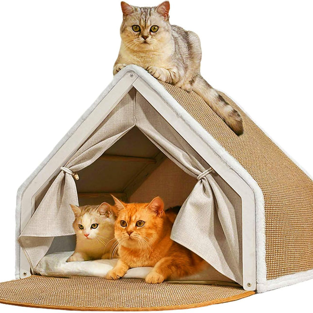 Indoor Cat House with Sisal Scratching Mat, M