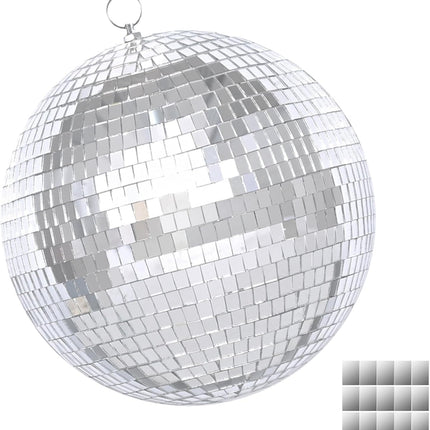 SourcetoHome 12inch Disco Ball Mirror Balls Large Hanging Disco Balls for Party Decorations, Weddings, Events, (12inch Disco Ball x 1pc, Replacement Mirror x 15pcs) - General - front view