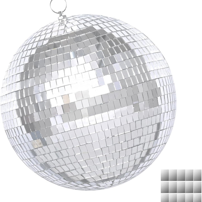 SourcetoHome 12inch Disco Ball Mirror Balls Large Hanging Disco Balls for Party Decorations, Weddings, Events, (12inch Disco Ball x 1pc, Replacement Mirror x 15pcs) - General - front view