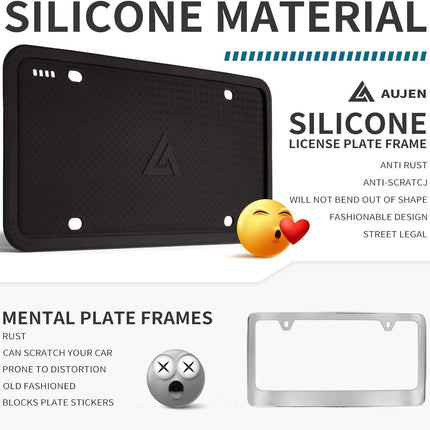 Black Silicone License Plate Frames, 2 Pack