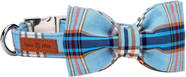 Boy Dog Collar with Blue Plaid Bowtie, Small