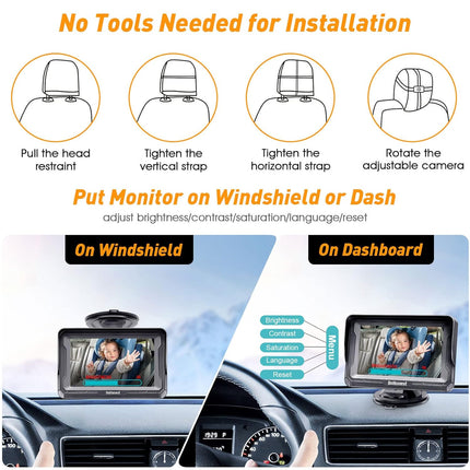 Baby Car Camera HD 1080P Rear-Facing Monitor with Night Vision