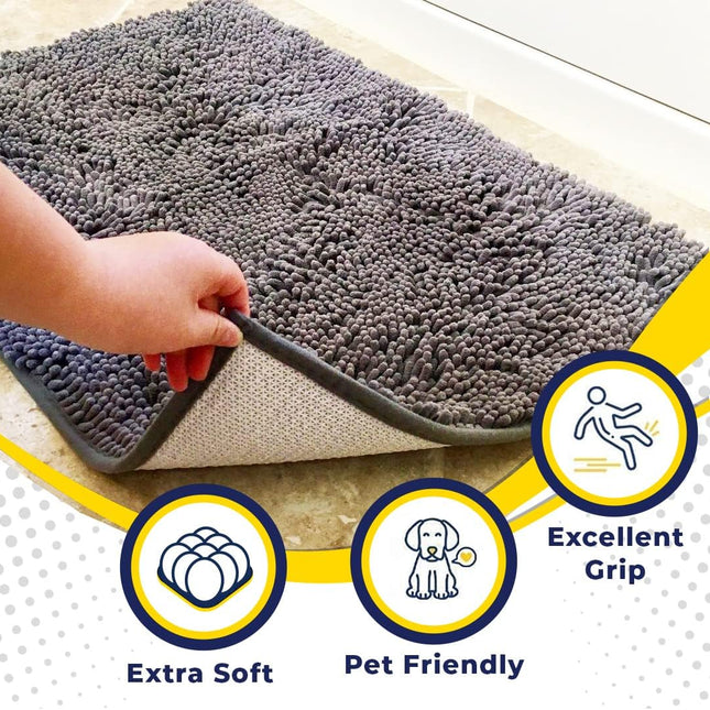 Super Absorbent Indoor Microfiber Door Mat, Grey 30" x 19"