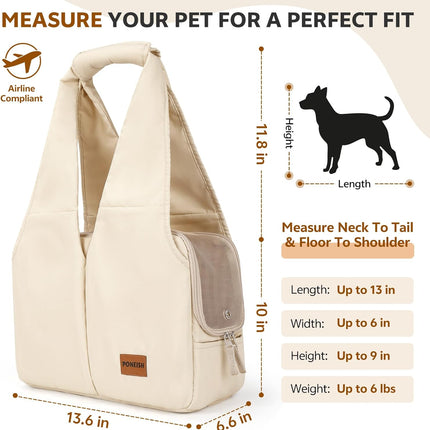 Dog Purse Carrier for Small Dogs and Cats, Beige Soft-Sided Pet Tote with 6 Pockets