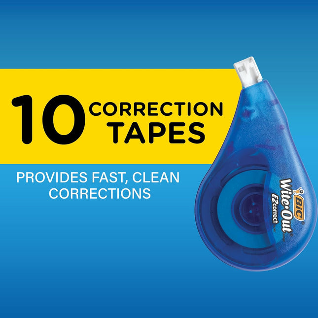 White Tear-Resistant Correction Tape, 39.3 ft, 10-Count Pack
