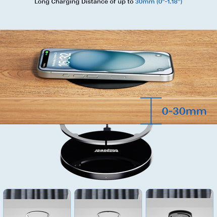 Invisible Wireless Charger, 0-30mm Under Desk Charging Pad