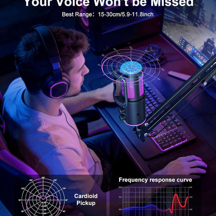 Gaming USB Condenser Microphone with Boom Arm