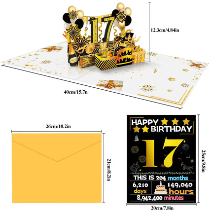 17th Birthday 3D Pop-Up Greeting Card, Back in 2009 Gold Retro Theme