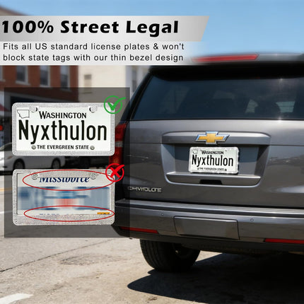 White Rhinestone Stainless Steel License Plate Frames, 2 Pack