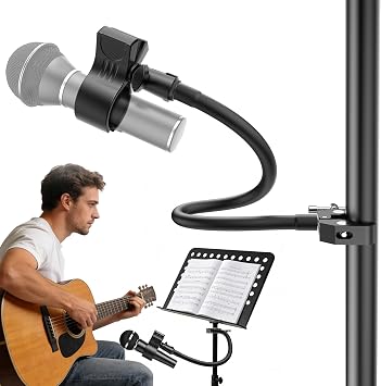 19.6" Steel Core Flexible Gooseneck Microphone Stand with Adapter, Mic Clip & Super Crab Clamp