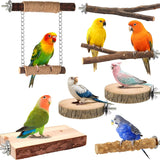 7-Piece Bird Perches for Cage - Wooden Parrot Stand with Fork Toys, Hanging Multi-Branch Platform, Hammock Swing, Gym Playstand & Chewing Toys