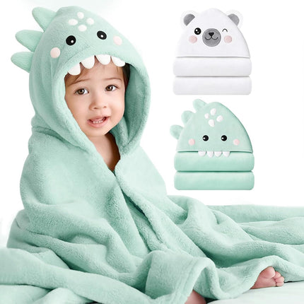 2-Pack Hooded Baby Towels, 32" x 32" Soft Absorbent Plush Fleece with Cute Animal Hood