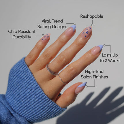 Bluebelle Short Almond Press-On Nails with Blue French Tips