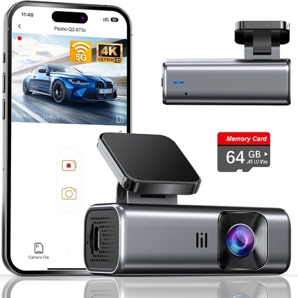 4K Front Dash Cam with Built-in 5G WiFi and 64GB Card