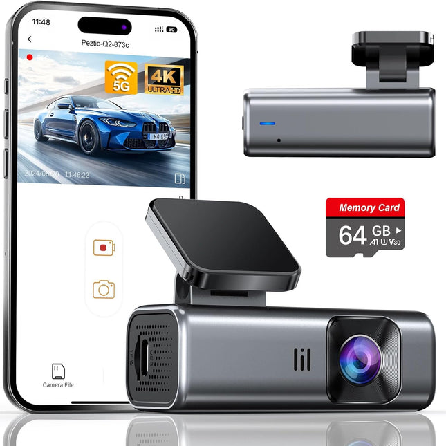 4K Front Dash Cam with Built-in 5G WiFi and 64GB Card