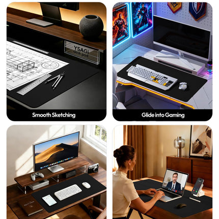 Black PU Leather Desk Pad Protector, 23.6 x 13.8 in.