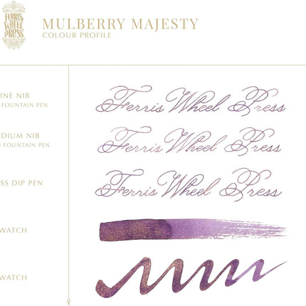 Mulberry Majesty Vibrant Purple Fountain Pen Ink with Rose Gold Shimmer, 38ml Bottle