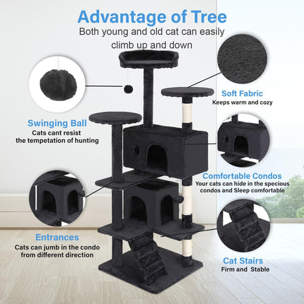 54-Inch Dark Gray Multi-Level Cat Tree Tower