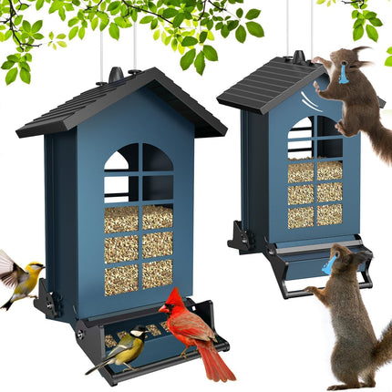 2025 Squirrel Proof Outdoor Hanging Bird Feeder, 8 lb Metal, Blue