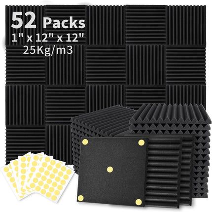 52-Pack Acoustic Foam Wedge Panels with Adhesive