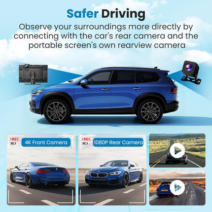Portable Apple Carplay Screen for Car, 11.3" Extra Large Wireless Car Play & Android Auto Screen for Car, Car Stereo with 4K Dash Cam, App View, Backup Camera,GPS,Mirror Link,FM, Voice Control