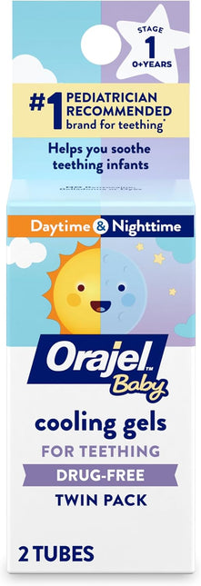 Baby Daytime & Nighttime Drug-Free Cooling Teething Gels, Two 0.18 oz Tubes